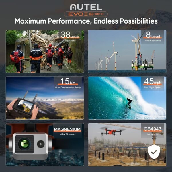 Autel Robotics EVO II Dual 640T V3, 640x512 Thermal Imaging Drone, Remote ID Supported, 0.8'' CMOS&50MP 8K RYYB Sensor,10+ Temp Measurement, D-RI Ranges, Thermal Analysis Tool, for Search&Rescue/Power Inspection/Public Safety/Hunting - Image 5