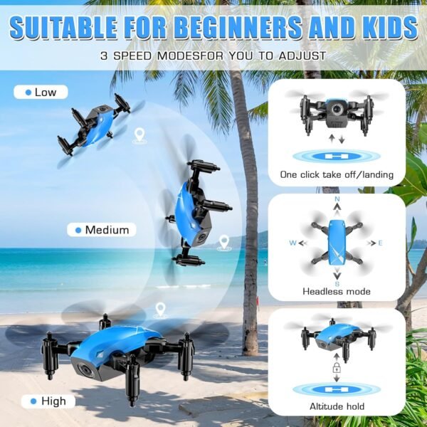 Mini Drone with 720P Camera for Kids, Remote Control Drones Toys for Ages 8-14, Pocket RC Quadcopter with Foldable Wings, Voice Gesture Control, Altitude Hold, Gifts for Kids Beginners (Blue) - Image 4