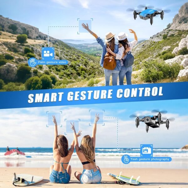 Mini Drone with 720P Camera for Kids, Remote Control Drones Toys for Ages 8-14, Pocket RC Quadcopter with Foldable Wings, Voice Gesture Control, Altitude Hold, Gifts for Kids Beginners (Blue) - Image 3