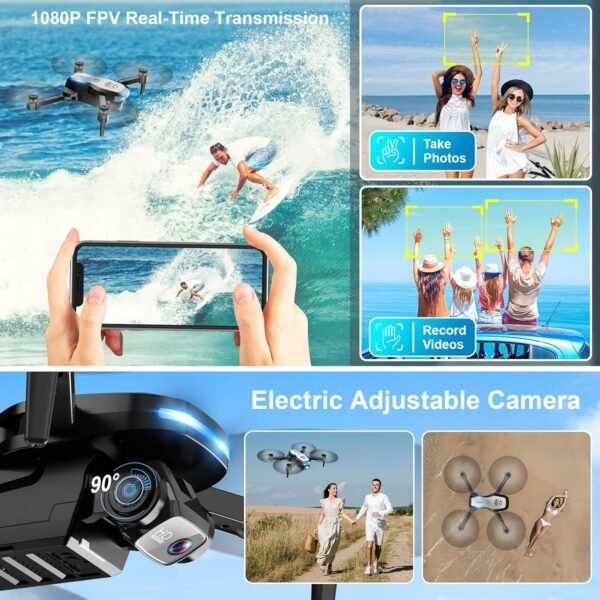Drone with Camera 1080P FPV Foldable Drone for Beginners, Mini Drone with Altitude Hold, One Key Take Off/Land, Trajectory Flight, 3D Flip, 3 Speeds, Gravity Control,Toys for Boys Girls - Image 3