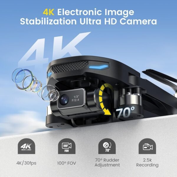 DEERC D65 2 Axis Mechanical Gimbal EIS GPS Drones with Camera for Adults 4K, 249g Foldable FPV Quadcopter Lightweight Drone with 30FPS Video, Brushless Motor, Follow Me, Auto Return, Wind Resistance - Image 2