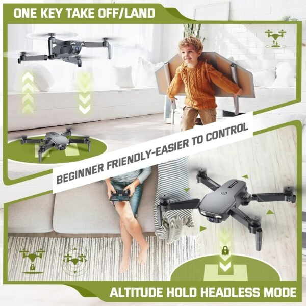 Drone with Camera, Drones for Kids and Beginners, Teen Boys Toys Gifts Ideas, 1080P HD Foldable FPV RC Helicopter Quadcopter with One Key Start, Altitude Hold, Gesture Selfie, 3D Flips, 2 Batteries - Image 3