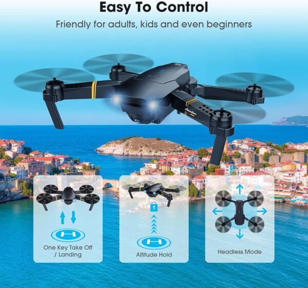 Drones with Camera for Adults, Foldable RC Quadcopter, Helicopter Toys, 1080P FPV Video Drone for Beginners, 2 Batteries, Carrying Case, One Key Start, Altitude Hold,Headless Mode,3D Flips - Image 3