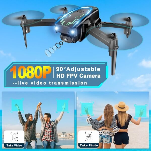 Mini Drone with Camera, Drones for Adults, Boys Gifts, 1080P HD Foldable Drone with Gravity Control, Gestures Selfie, Altitude Hold, One Key Start, 3D Flips, 2 Batteries, Toy for Boys Girls - Image 4