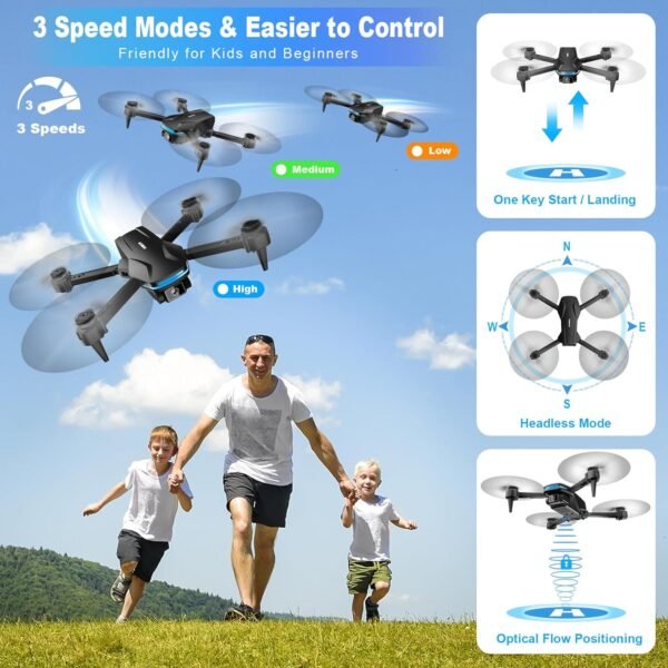 Drone with Camera 1080P HD FPV Foldable Drone for Beginners and Kids, Quadcopter with Voice Gesture Control with Carrying Case, One Key Take Off/Land, Optical Flow Positioning, 360° Flip, Waypoint Fly - Image 3