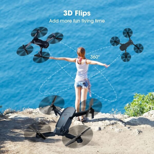 Drones with Camera for Adults, Foldable RC Quadcopter, Helicopter Toys, 1080P FPV Video Drone for Beginners, 2 Batteries, Carrying Case, One Key Start, Altitude Hold,Headless Mode,3D Flips - Image 4