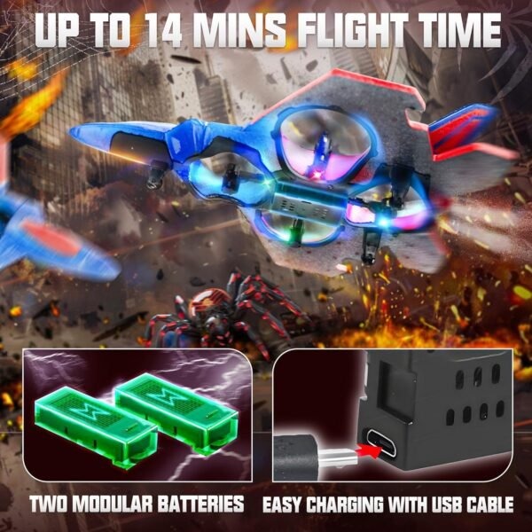 BEZGAR Drones for Kids | 2.4GHZ RC Plane, Spider Toys for Boys, Remote Control Spider, 6-axis Gyro Remote Control Airplane, RC Helicopter, 360° Flip Fighter Jet Toy, Toys for ages 8-13 - Image 6