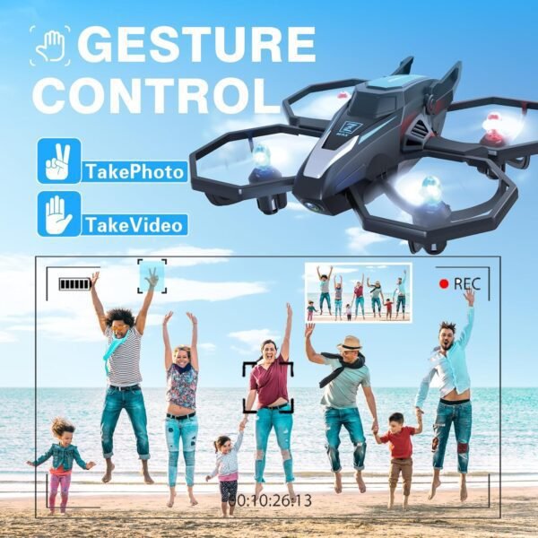 Drone with Camera, 1080P FPV Drone Camera with Remote Control Quadcopter, Gestures Selfie, One-Key Take Off/Landing, Speed Adjustment, 3D Flips, 2 Batteries Mini Drone for Adults Kids - Image 3