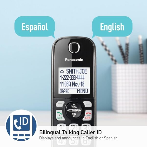 Panasonic Cordless Phone with Answering Machine, Advanced Call Block, Bilingual Caller ID and Easy to Read High-Contrast Display, Expandable System with 2 Handsets - KX-TGD832M (Metallic Black) - Image 7