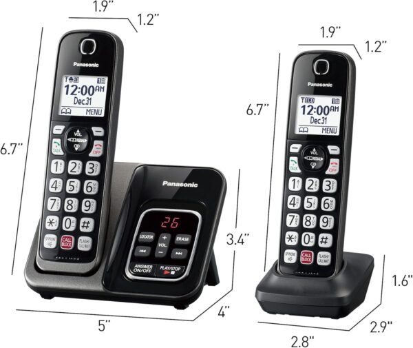 Panasonic Cordless Phone with Answering Machine, Advanced Call Block, Bilingual Caller ID and Easy to Read High-Contrast Display, Expandable System with 2 Handsets - KX-TGD832M (Metallic Black) - Image 9