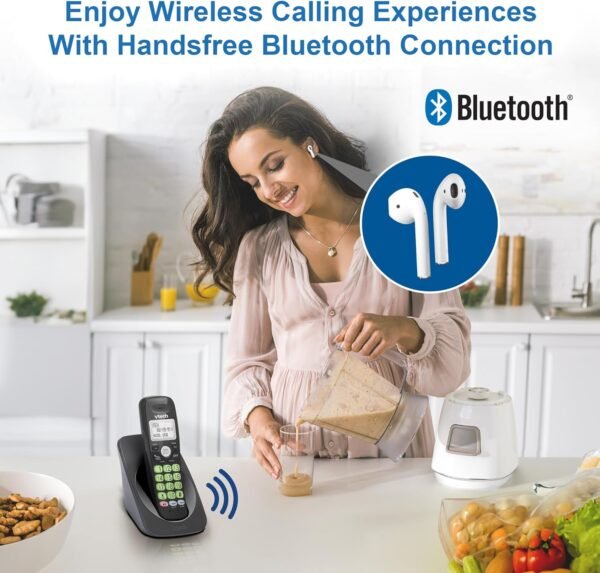 [New] VTech VG131-11 DECT 6.0 Cordless Phone - Bluetooth Connection, Blue-White Display, Big Buttons, Full Duplex, Caller ID, Easy Wall Mount, 1000ft Range (Black) - Image 2
