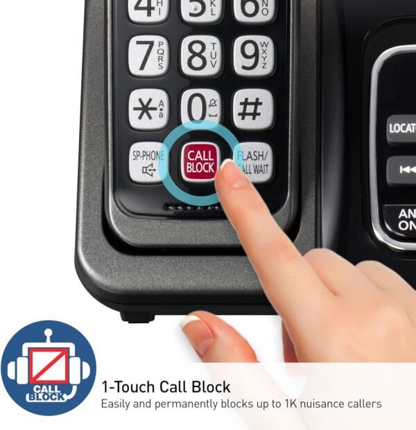 Panasonic Cordless Phone with Answering Machine, Advanced Call Block, Bilingual Caller ID and Easy to Read High-Contrast Display, Expandable System with 2 Handsets - KX-TGD832M (Metallic Black) - Image 3