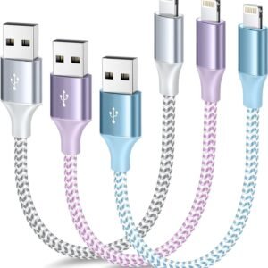 [Apple MFi Certified] Short iPhone Charger 1ft 3Pack,USB A to Lightning Cord Nylon Braided 12 Inch Fast Charging iPhone Cable Compatible with iPhone 14 13 12 11 Pro/Max/Mini Xs SE2/iPad for Car